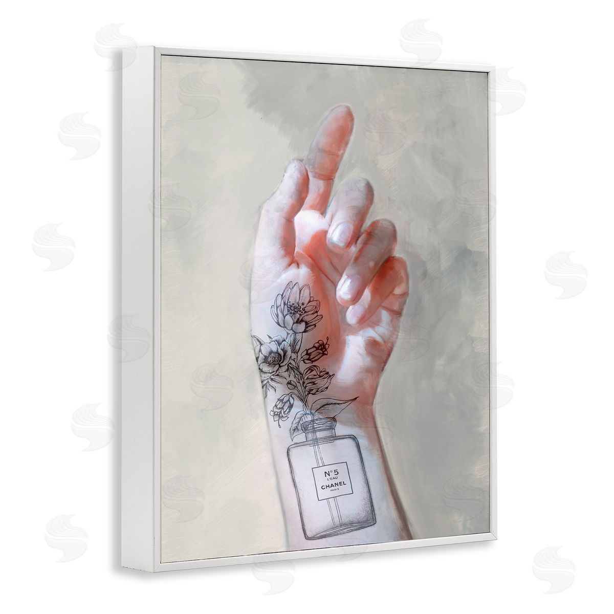 Hand Pose with Fashion Florals White Frame Print Wall Art, Home Decor by Ziwei Li