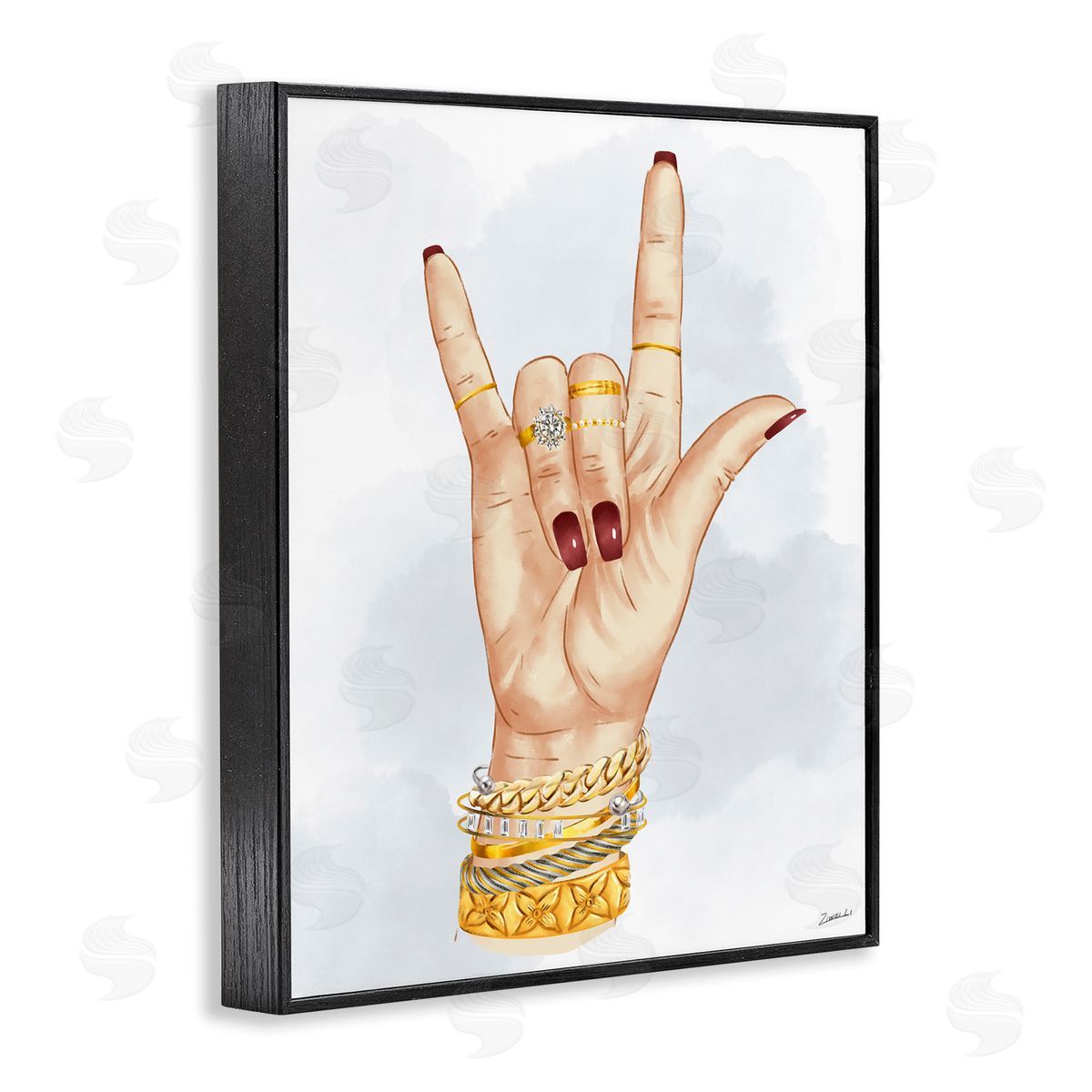 I Love You Hand Sign Black Frame Print Wall Art, Home Decor by Ziwei Li