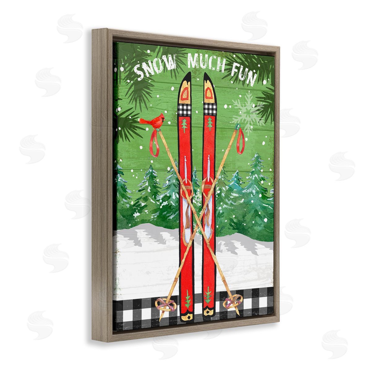 Snow Much Fun Skis Brown Floating Frame Canvas Wall Art, Home Decor by Andrea Tachiera