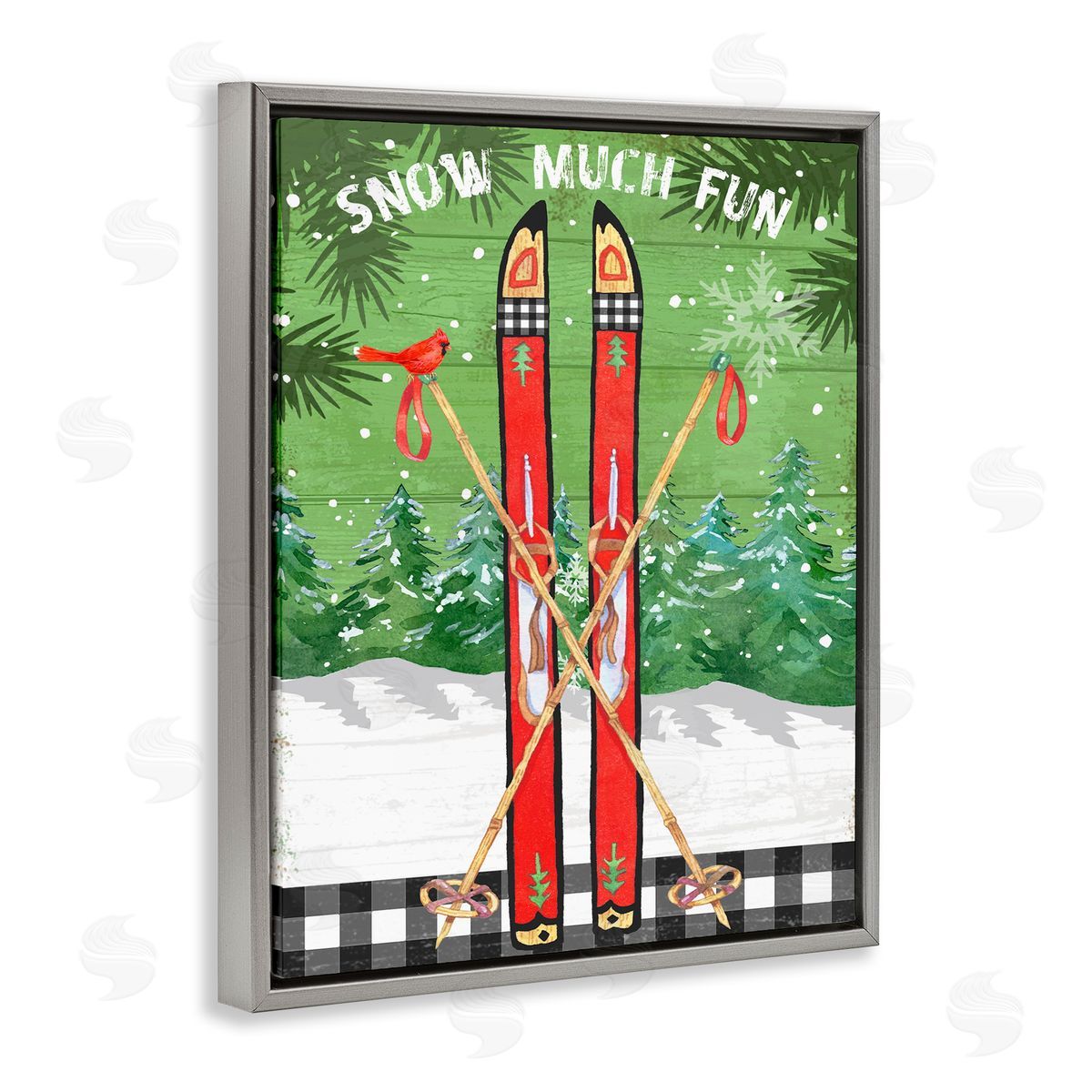 Snow Much Fun Skis Grey Floating Frame Canvas Wall Art, Home Decor by Andrea Tachiera