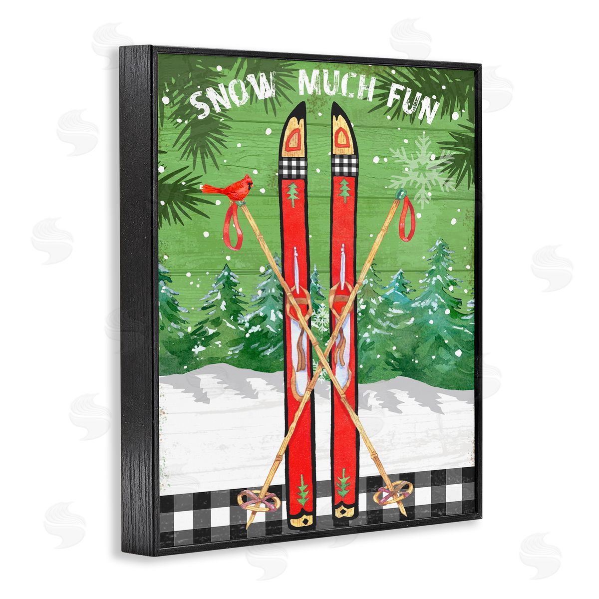 Snow Much Fun Skis Black Frame Print Wall Art, Home Decor by Andrea Tachiera
