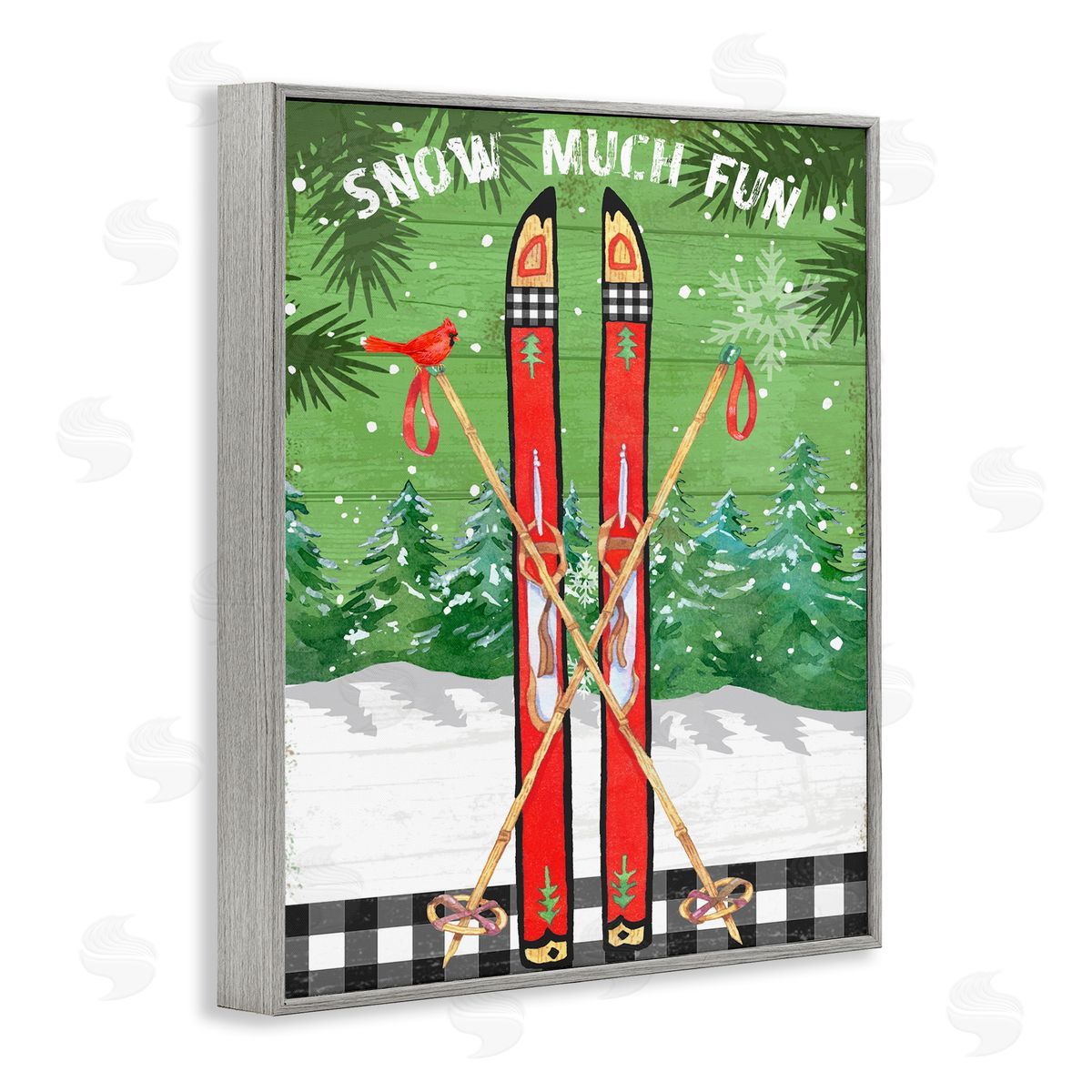 Snow Much Fun Skis Grey Frame Print Wall Art, Home Decor by Andrea Tachiera