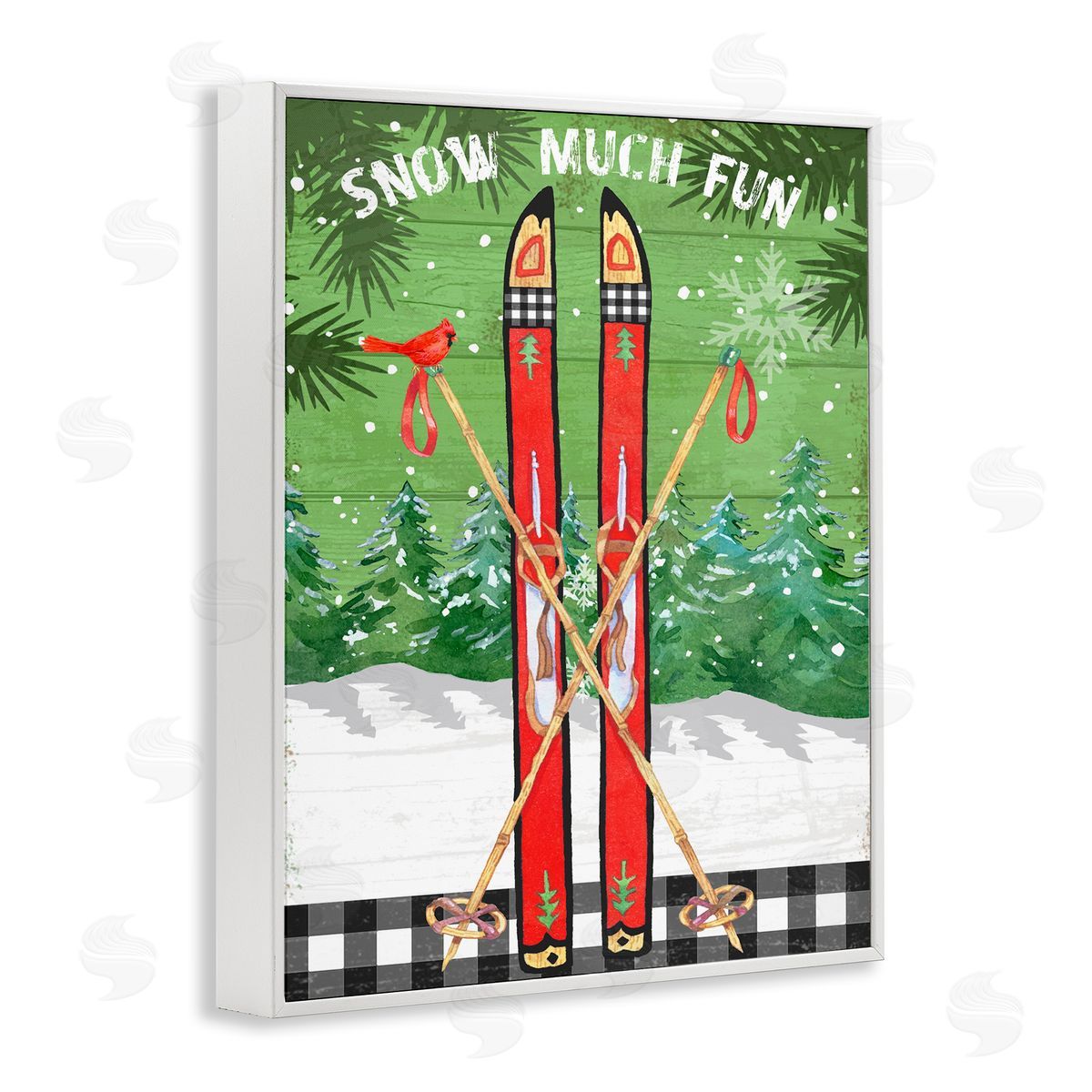 Snow Much Fun Skis White Frame Print Wall Art, Home Decor by Andrea Tachiera