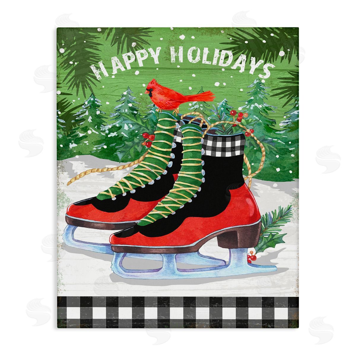 Happy Holidays Ice Skates Canvas Wall Art, Home Decor by Andrea Tachiera