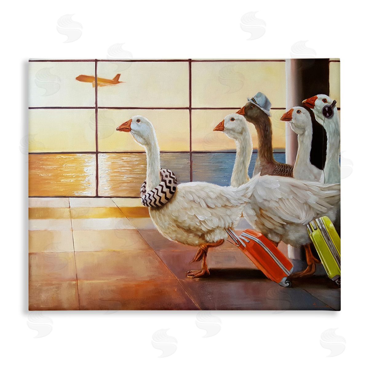 Flock of Geese at Airport Canvas Wall Art, Home Decor by Lucia Heffernan