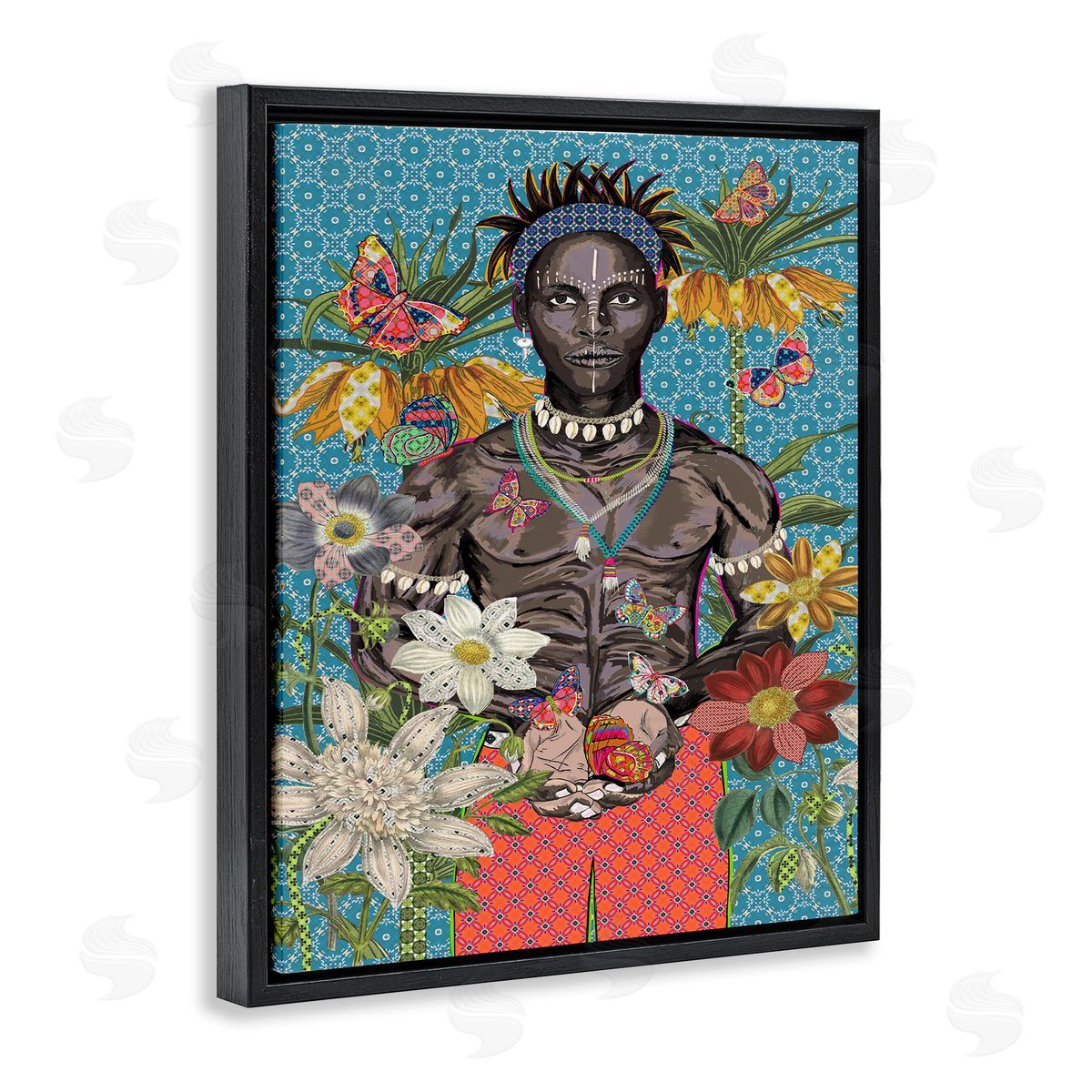 Man Releasing Butterflies Black Floating Frame Canvas Wall Art, Home Decor by Sangita Bachelet