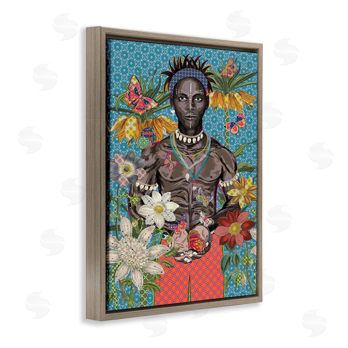 Man Releasing Butterflies Brown Floating Frame Canvas Wall Art, Home Decor by Sangita Bachelet