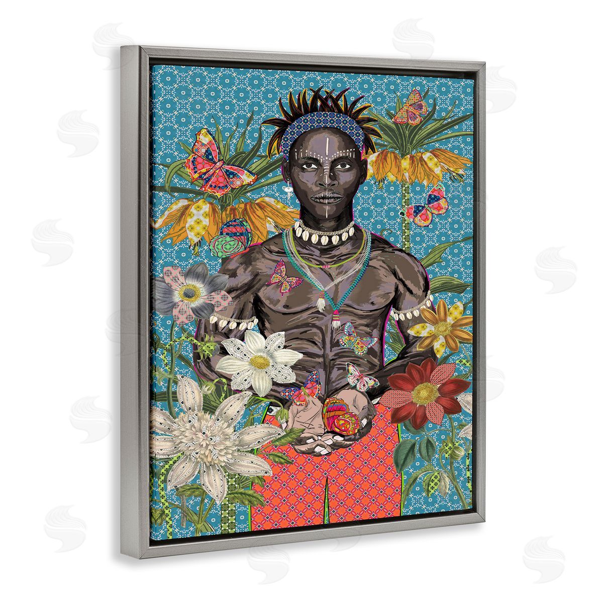 Man Releasing Butterflies Grey Floating Frame Canvas Wall Art, Home Decor by Sangita Bachelet