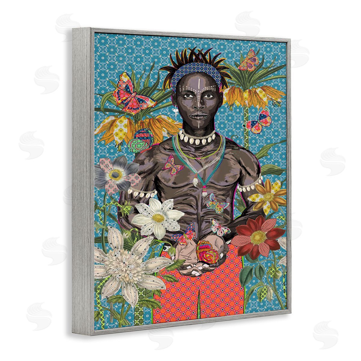 Man Releasing Butterflies Grey Frame Print Wall Art, Home Decor by Sangita Bachelet