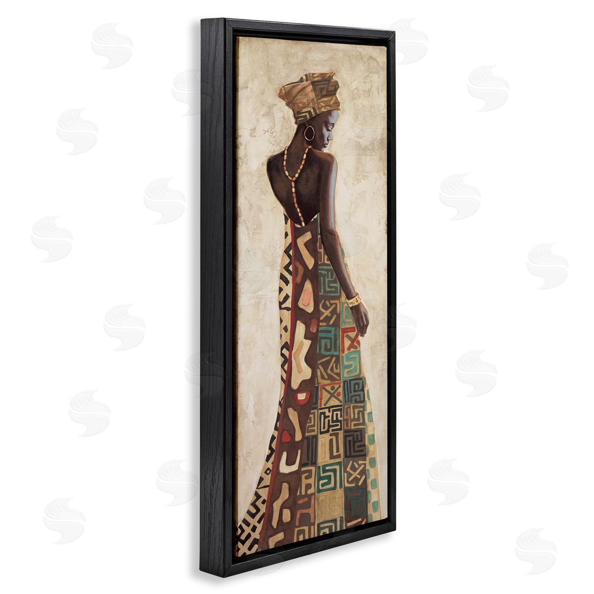 African Woman in Dress Black Floating Frame Canvas Wall Art, Home Decor by Jacques Leconte