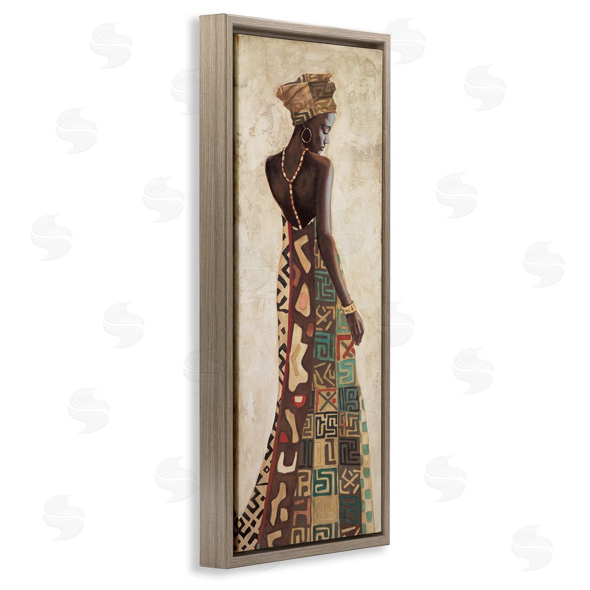 African Woman in Dress Brown Floating Frame Canvas Wall Art, Home Decor by Jacques Leconte