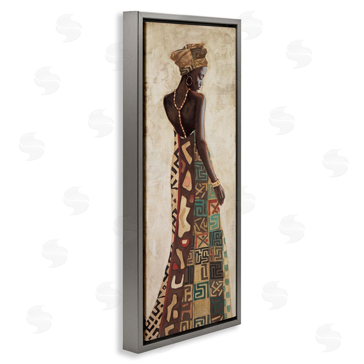 African Woman in Dress Grey Floating Frame Canvas Wall Art, Home Decor by Jacques Leconte