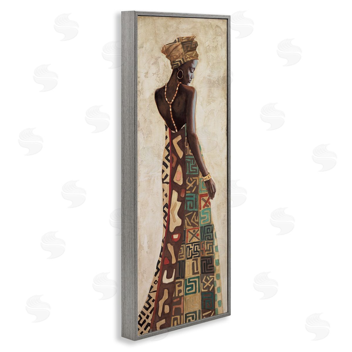 African Woman in Dress Grey Frame Print Wall Art, Home Decor by Jacques Leconte