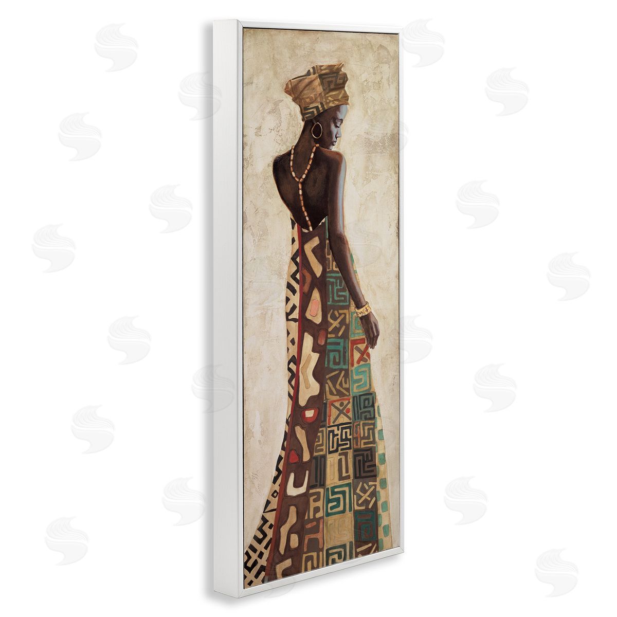 African Woman in Dress White Frame Print Wall Art, Home Decor by Jacques Leconte
