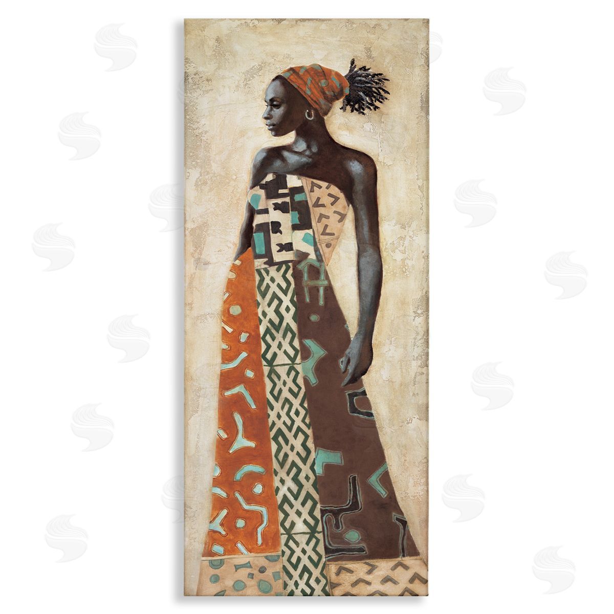 Timeless African Woman in Dress Canvas Wall Art, Home Decor by Jacques Leconte