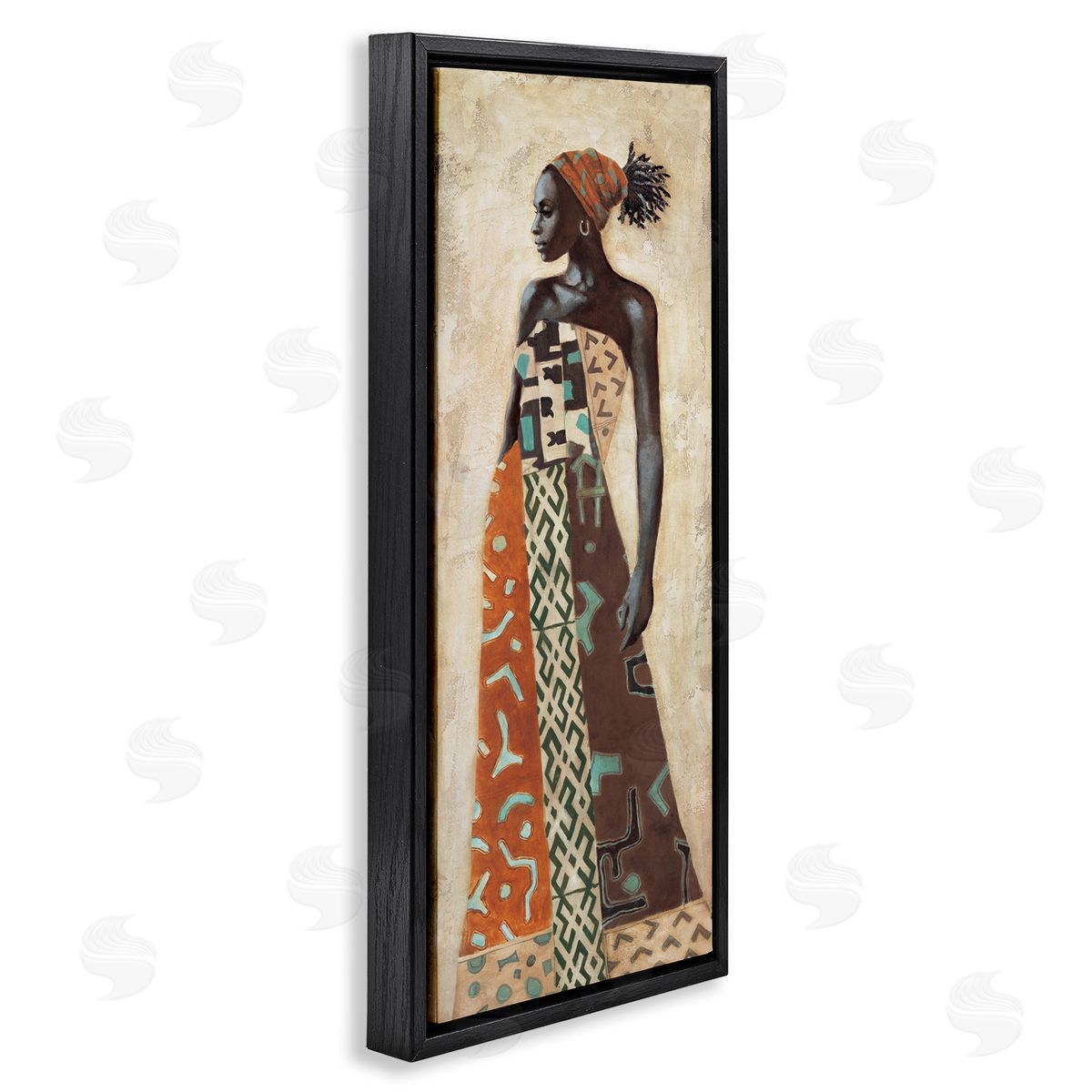 Timeless African Woman in Dress Black Floating Frame Canvas Wall Art, Home Decor by Jacques Leconte