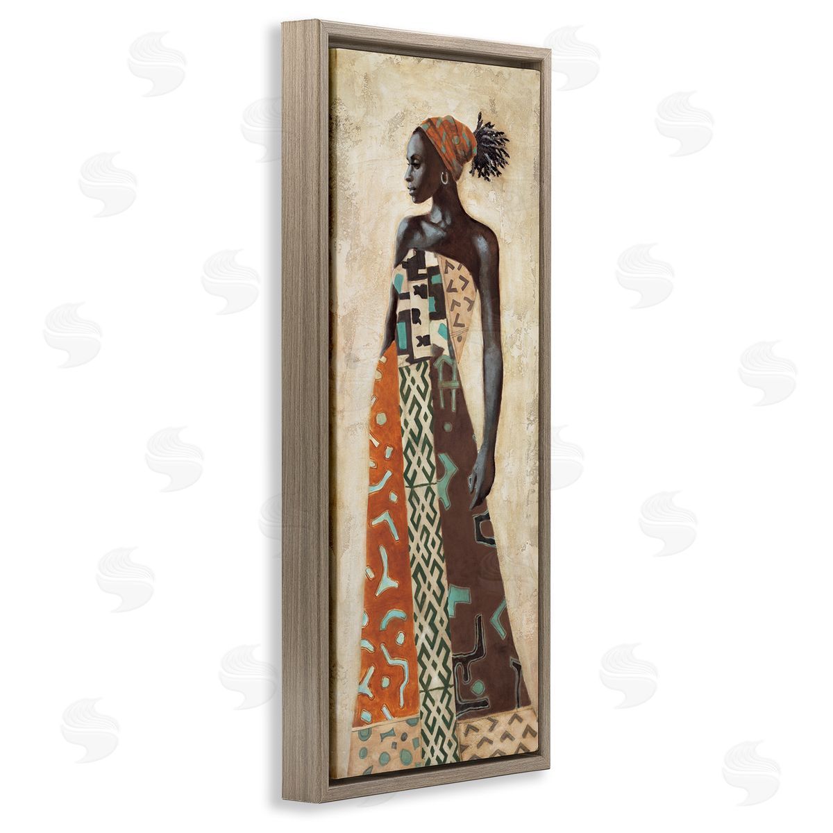 Timeless African Woman in Dress Brown Floating Frame Canvas Wall Art, Home Decor by Jacques Leconte