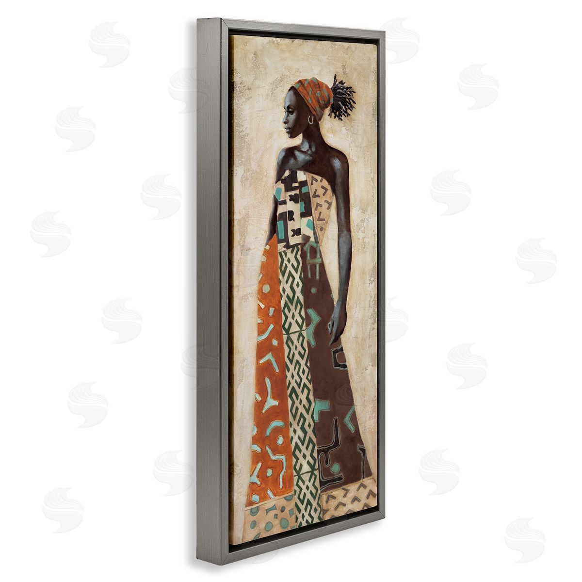 Timeless African Woman in Dress Grey Floating Frame Canvas Wall Art, Home Decor by Jacques Leconte