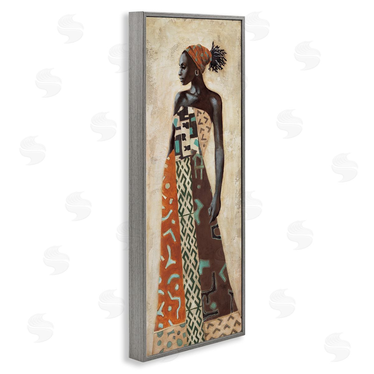 Timeless African Woman in Dress Grey Frame Print Wall Art, Home Decor by Jacques Leconte