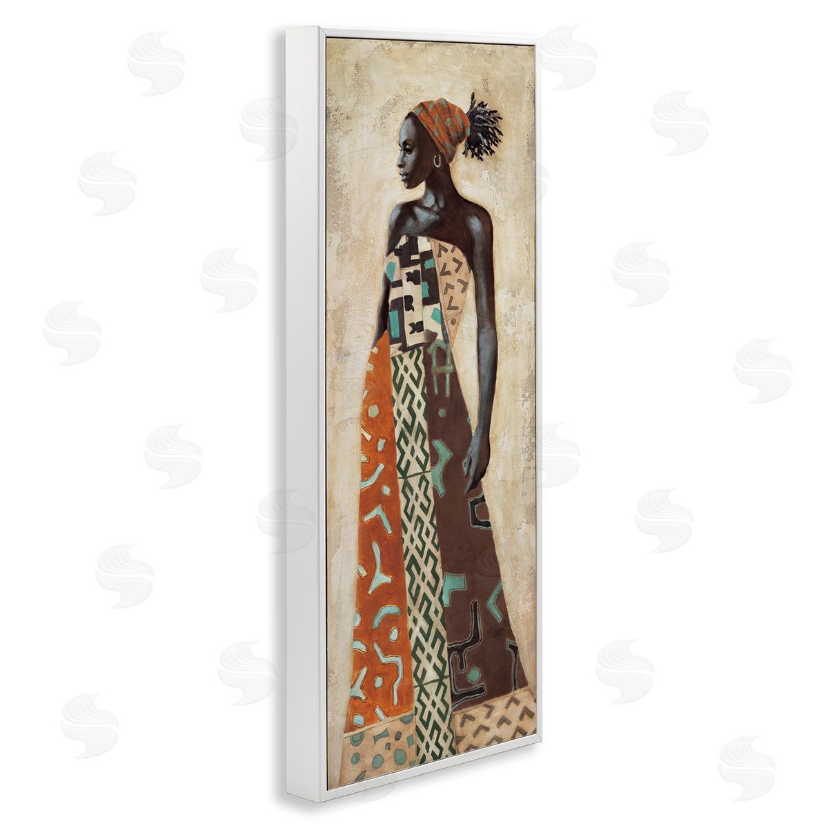 Timeless African Woman in Dress White Frame Print Wall Art, Home Decor by Jacques Leconte