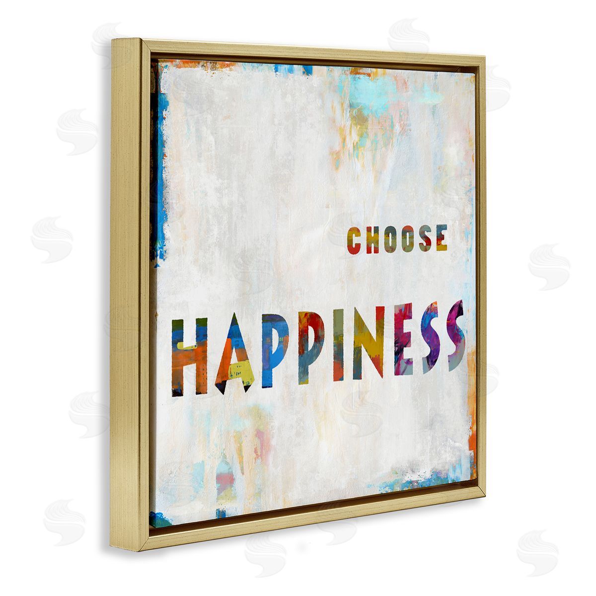 Colorful Choose Happiness Phrase Gold Floating Frame Canvas Wall Art, Home Decor by Jamie MacDowell