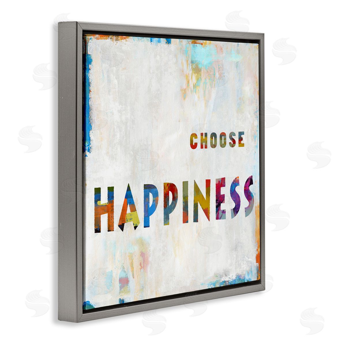 Colorful Choose Happiness Phrase Grey Floating Frame Canvas Wall Art, Home Decor by Jamie MacDowell
