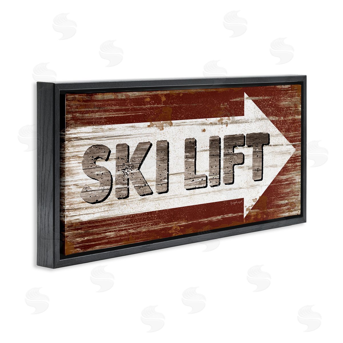 Ski Lift Right Sign Black Floating Frame Canvas Wall Art, Home Decor by Jennifer Pugh