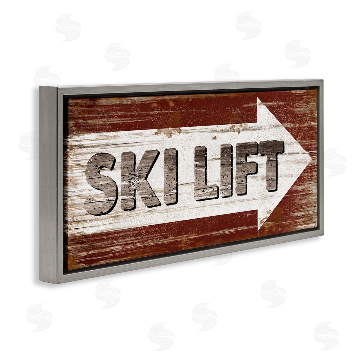 Ski Lift Right Sign Grey Floating Frame Canvas Wall Art, Home Decor by Jennifer Pugh