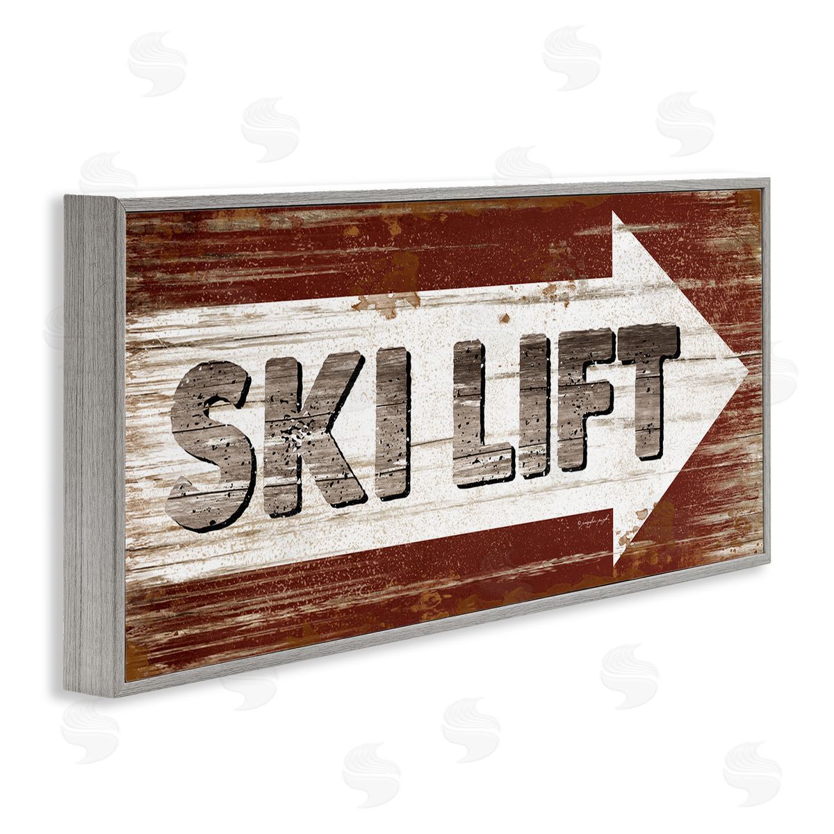 Ski Lift Right Sign Grey Frame Print Wall Art, Home Decor by Jennifer Pugh