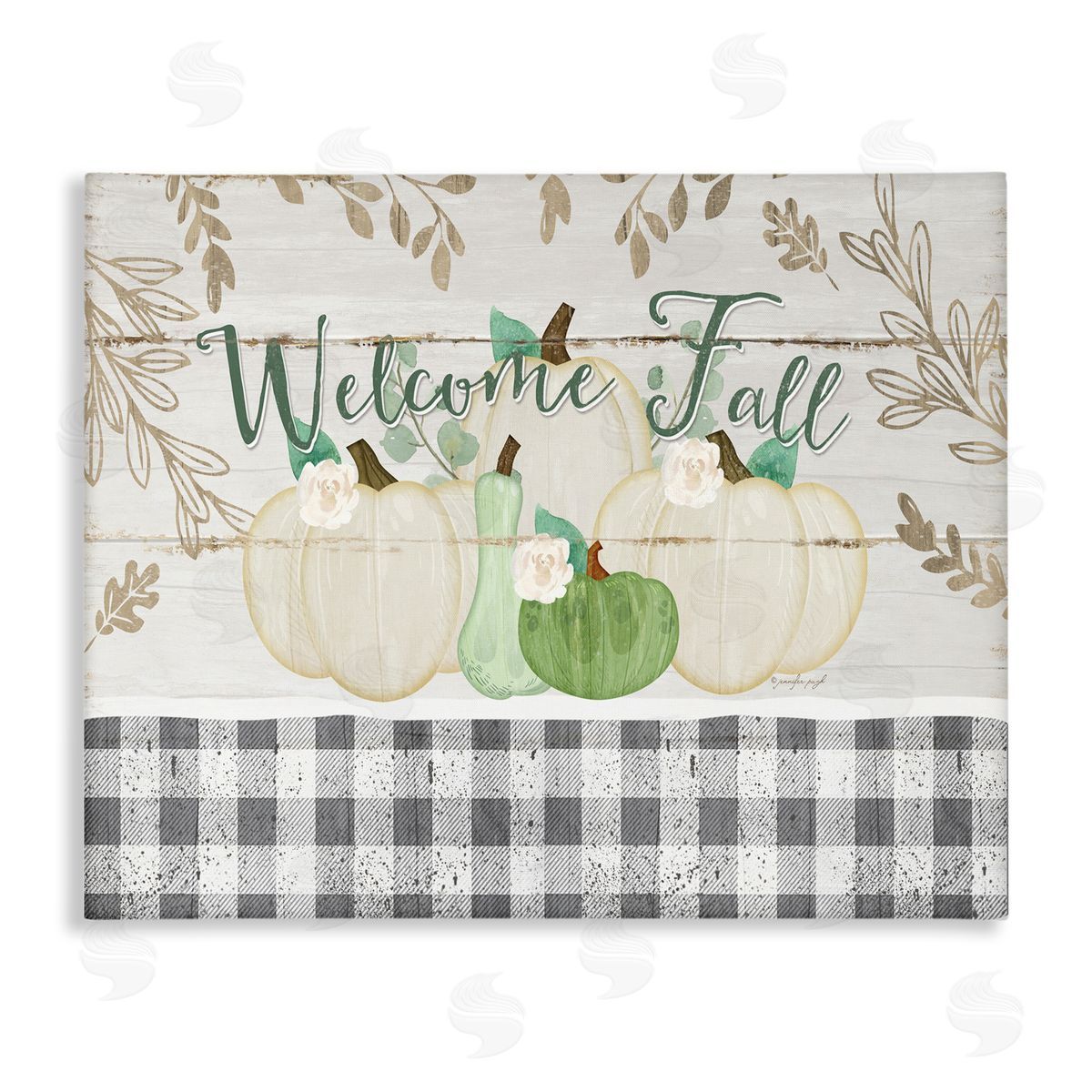 Welcome Fall Pumpkins & Plaid Canvas Wall Art, Home Decor by Jennifer Pugh