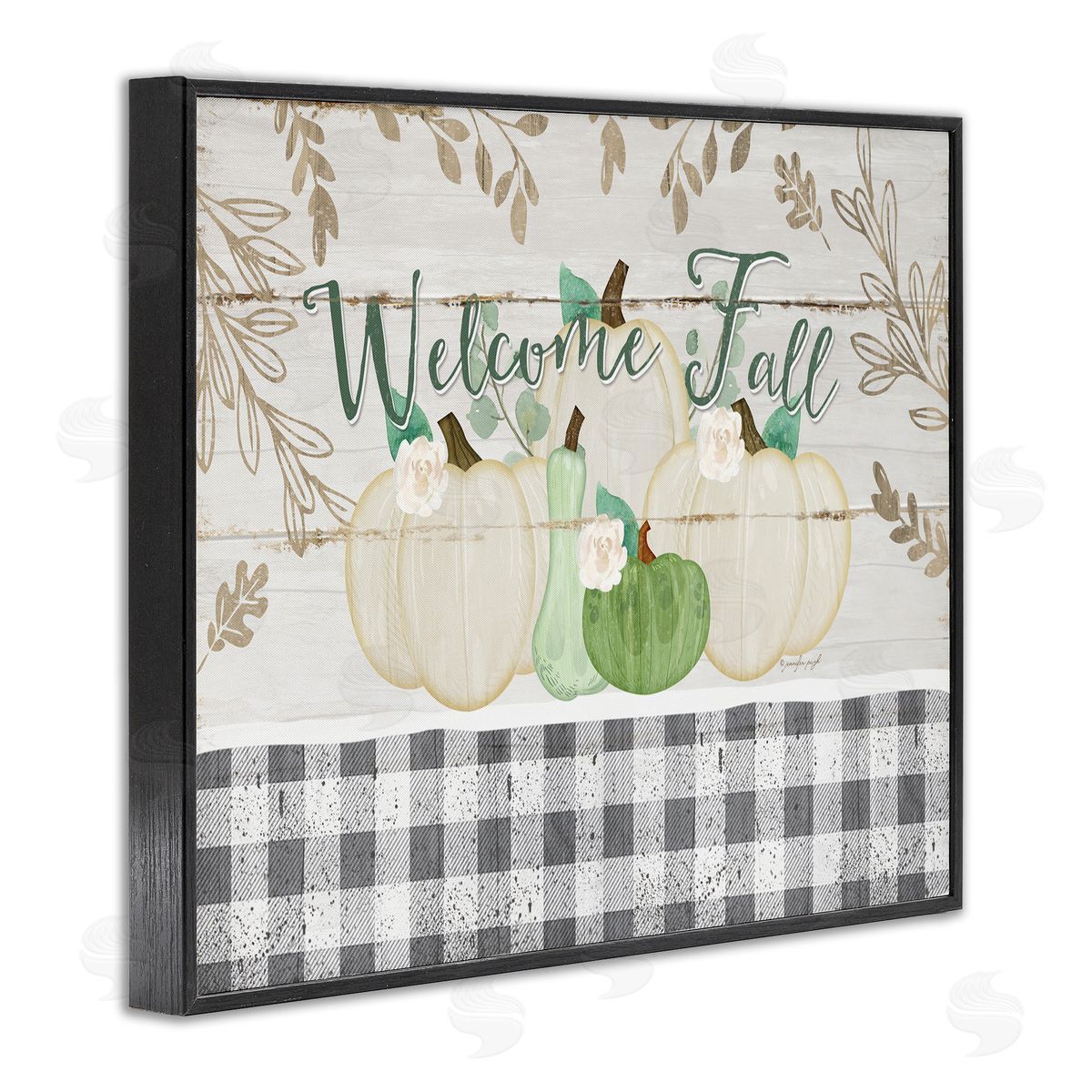 Welcome Fall Pumpkins & Plaid Black Frame Print Wall Art, Home Decor by Jennifer Pugh