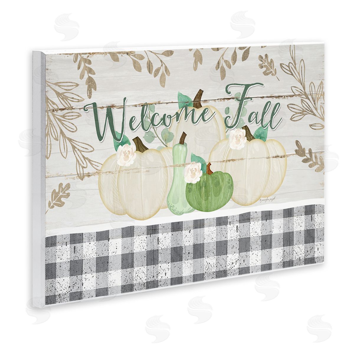 Welcome Fall Pumpkins & Plaid Wood Plaque Wall Art, Home Decor by Jennifer Pugh