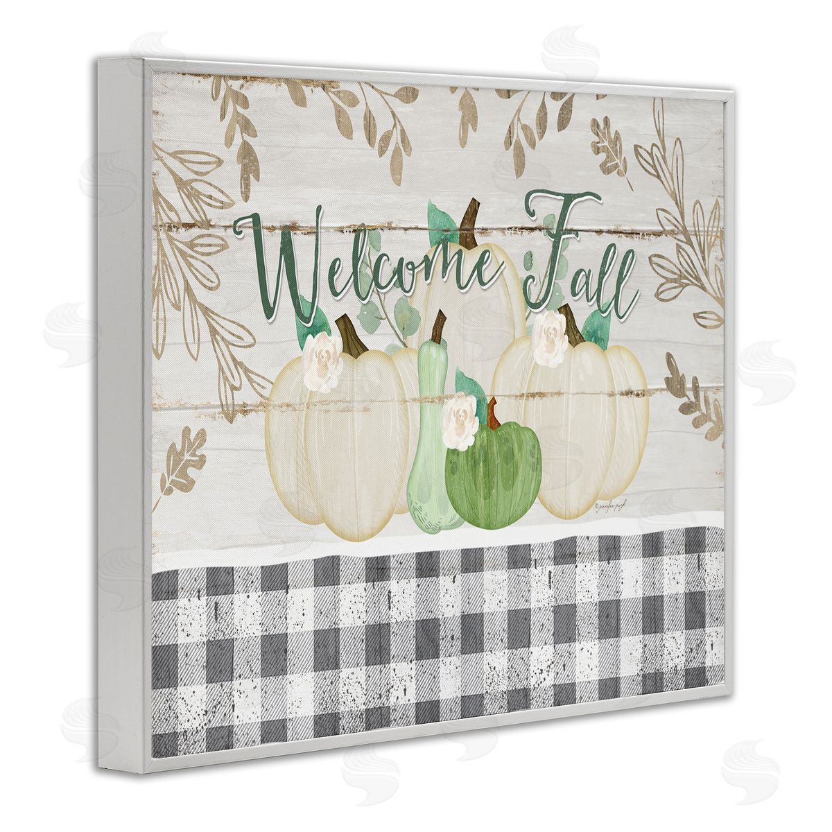 Welcome Fall Pumpkins & Plaid White Frame Print Wall Art, Home Decor by Jennifer Pugh