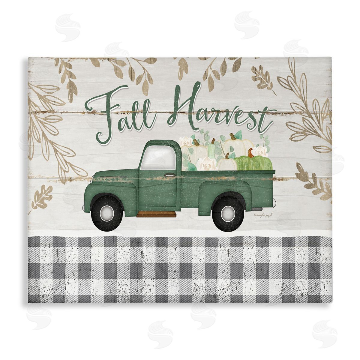 Fall Harvest Truck & Plaid Canvas Wall Art, Home Decor by Jennifer Pugh