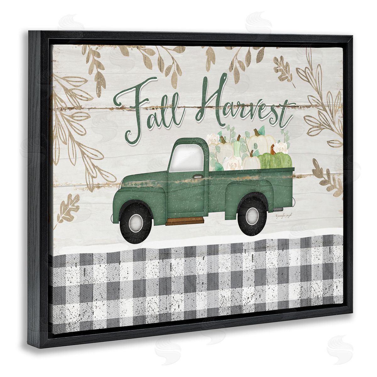 Fall Harvest Truck & Plaid Black Floating Frame Canvas Wall Art, Home Decor by Jennifer Pugh