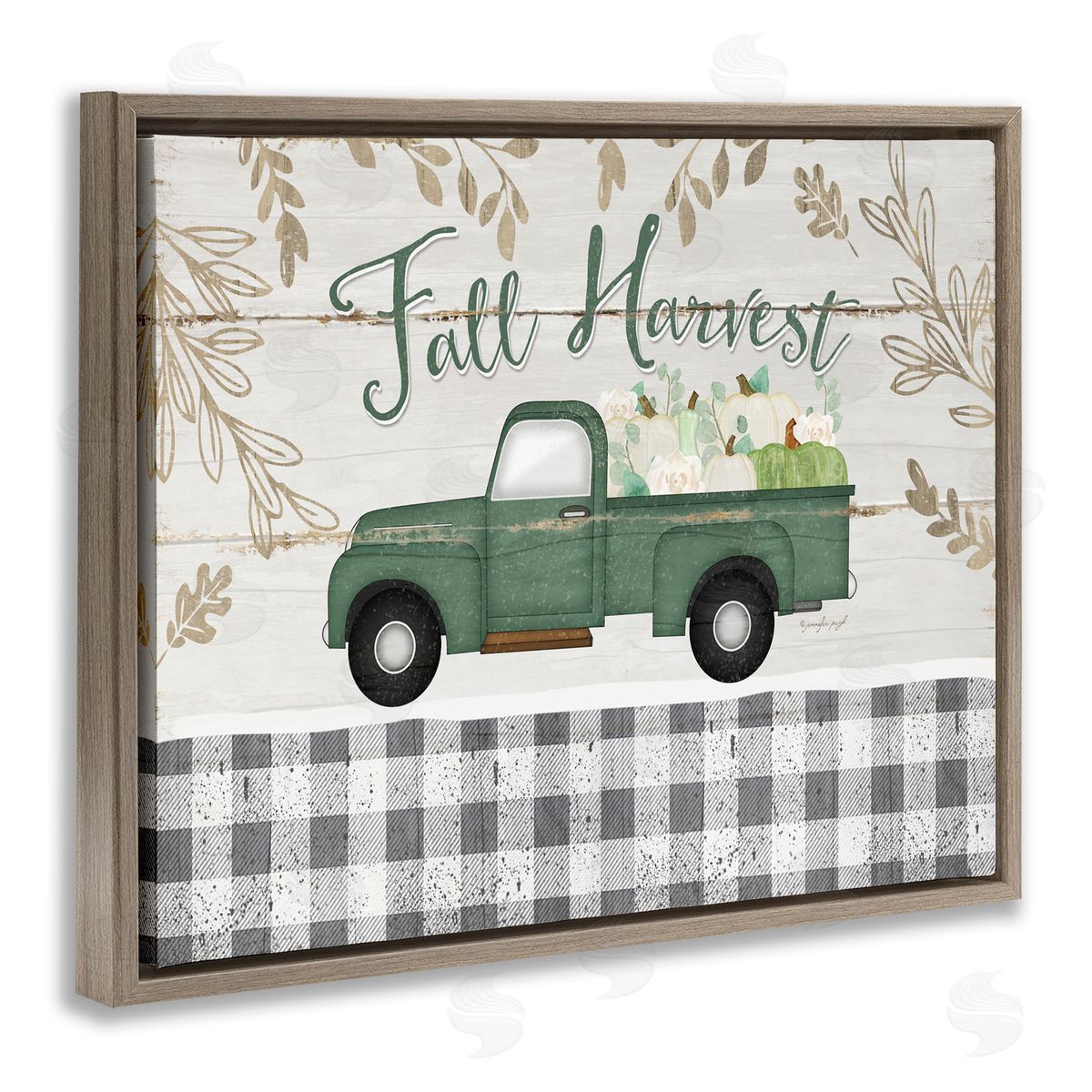 Fall Harvest Truck & Plaid Brown Floating Frame Canvas Wall Art, Home Decor by Jennifer Pugh
