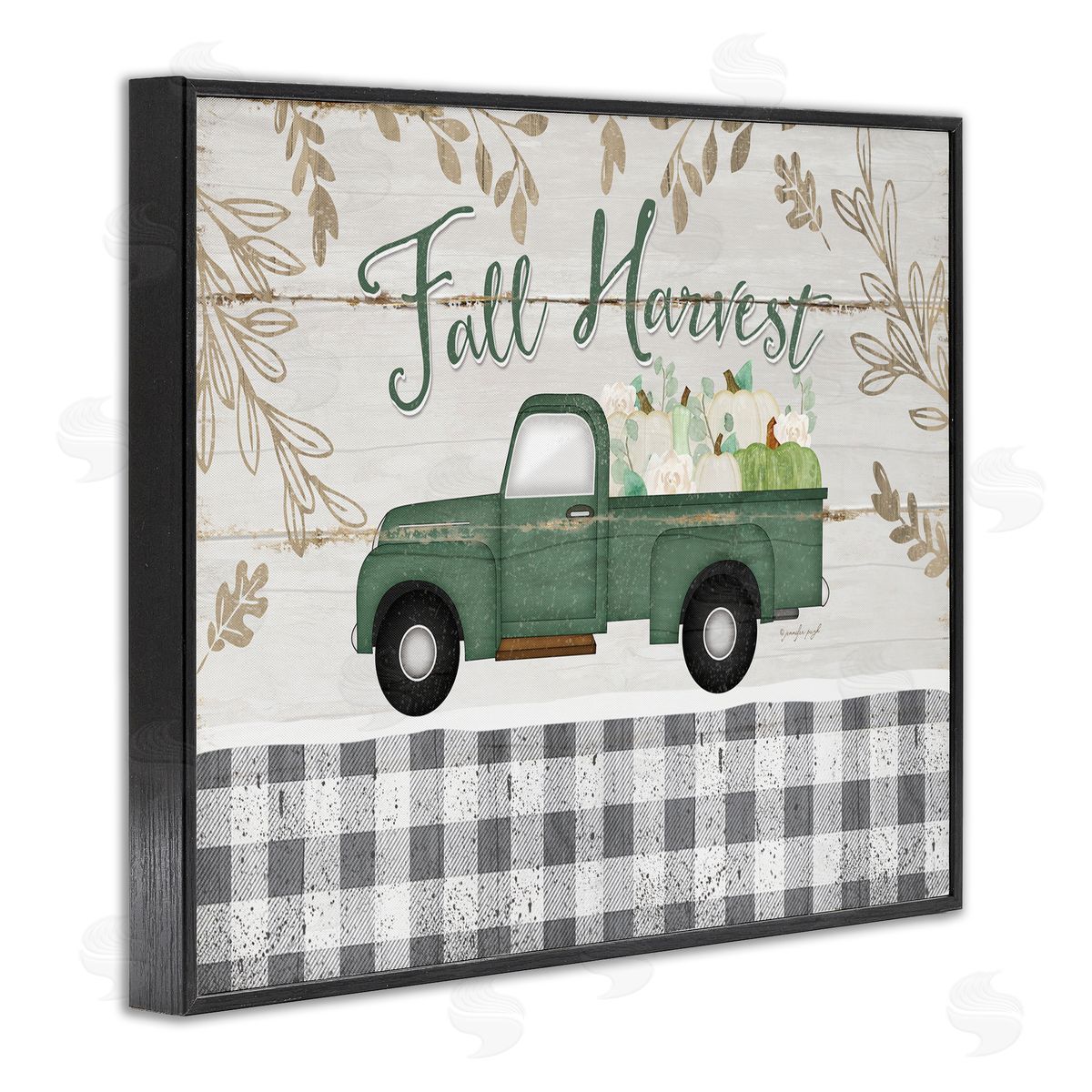 Fall Harvest Truck & Plaid Black Frame Print Wall Art, Home Decor by Jennifer Pugh