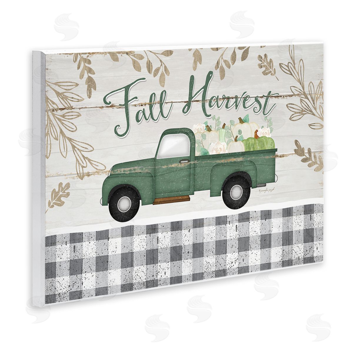 Fall Harvest Truck & Plaid Wood Plaque Wall Art, Home Decor by Jennifer Pugh