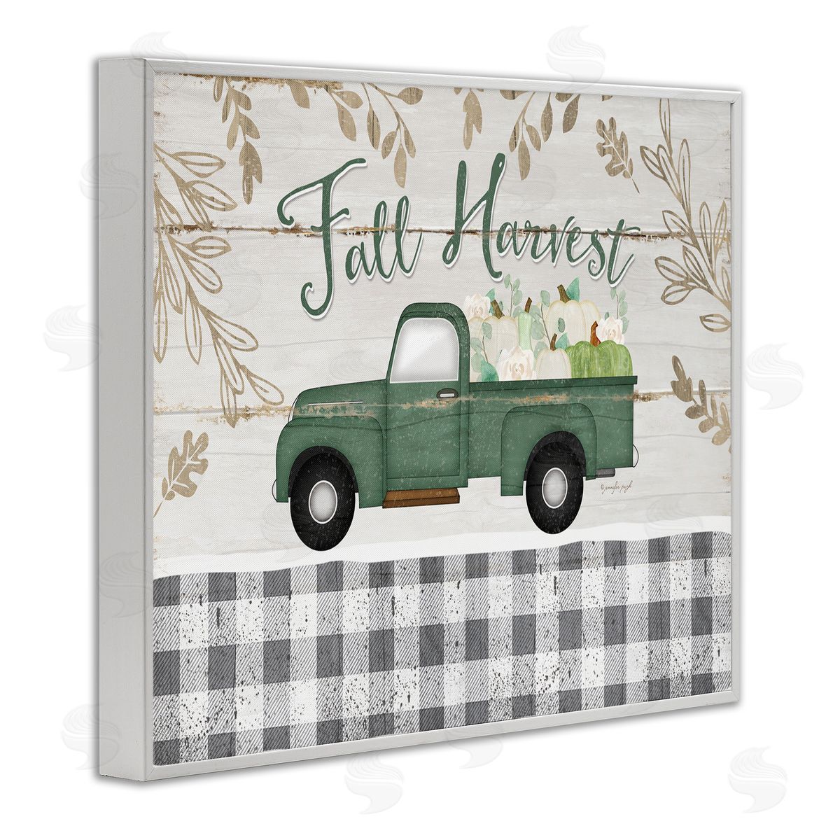 Fall Harvest Truck & Plaid White Frame Print Wall Art, Home Decor by Jennifer Pugh