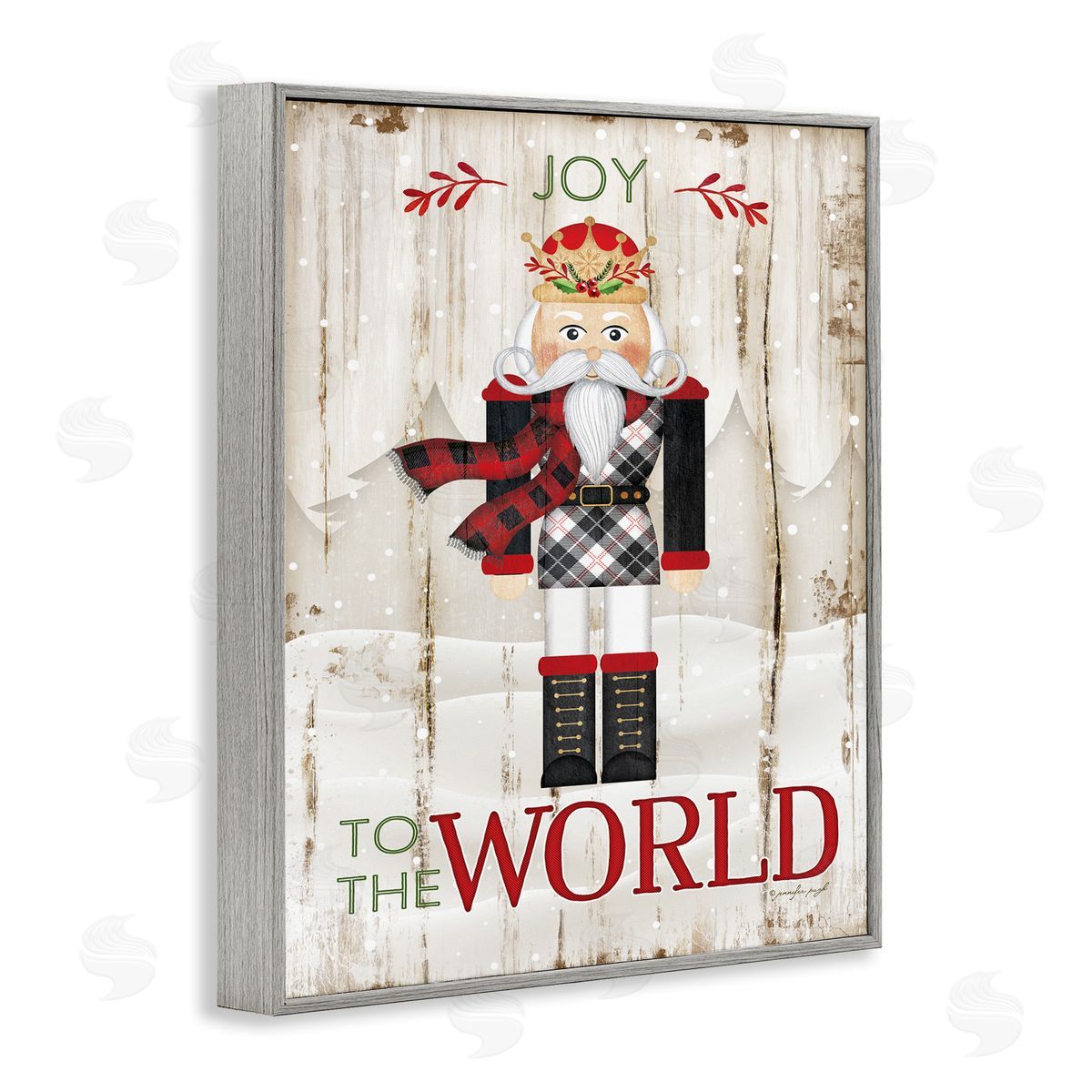 Joy to the World Nutcracker Grey Frame Print Wall Art, Home Decor by Jennifer Pugh