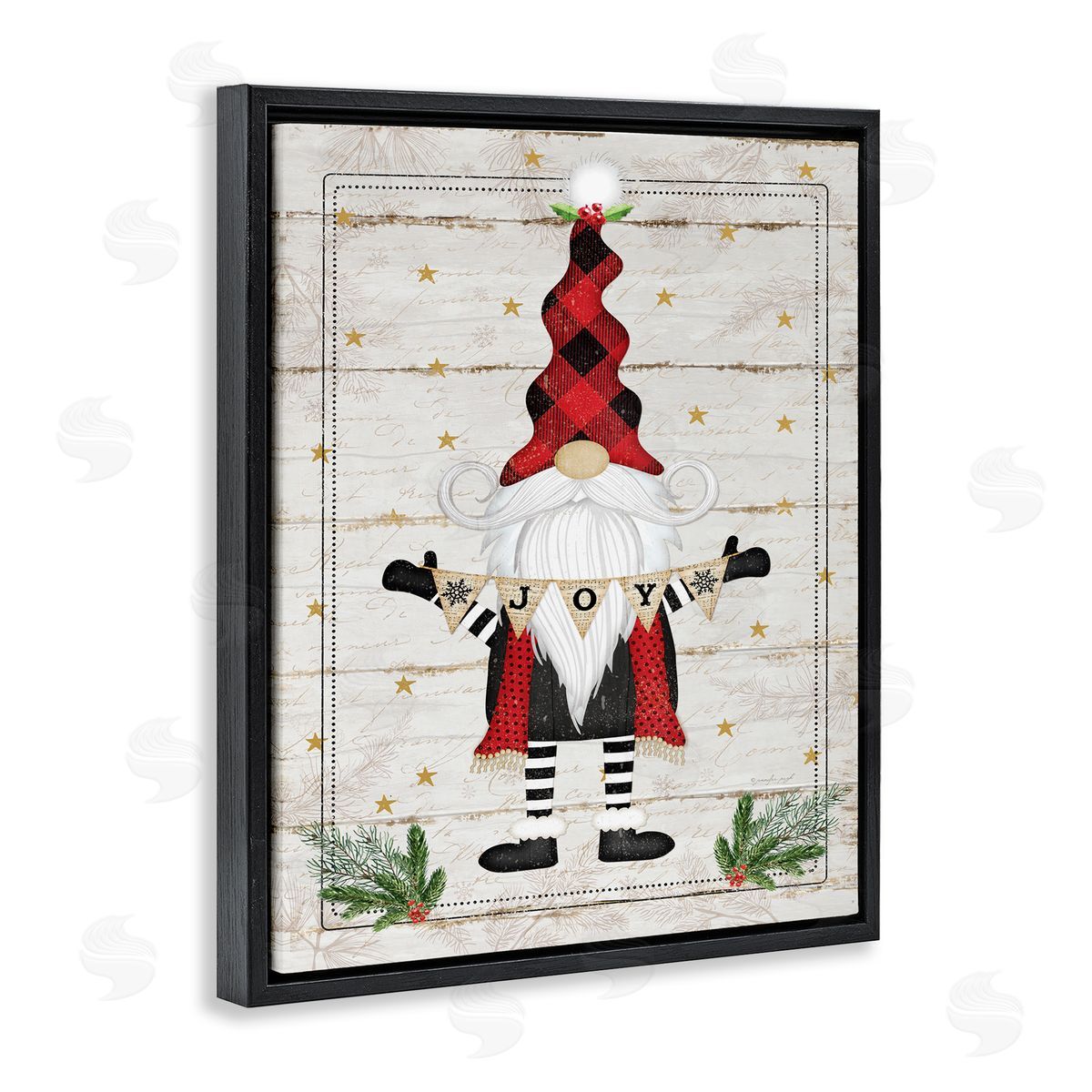 Joy Sentiment Winter Gnome Black Floating Frame Canvas Wall Art, Home Decor by Jennifer Pugh