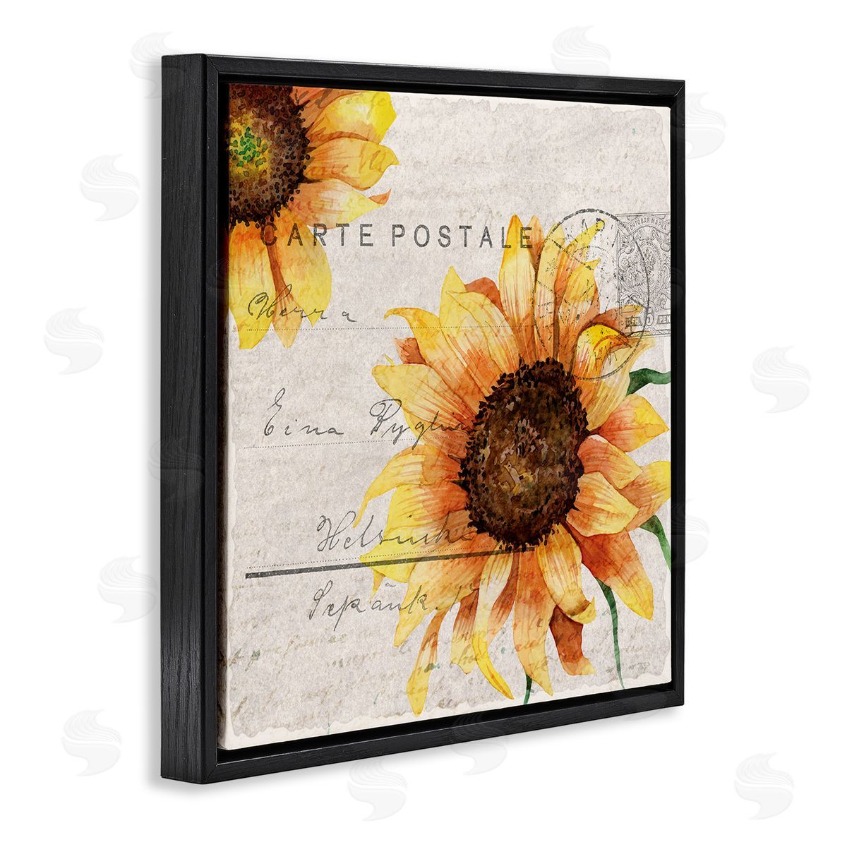 Sunflower Vintage Mail Post Black Floating Frame Canvas Wall Art, Home Decor by Kim Allen
