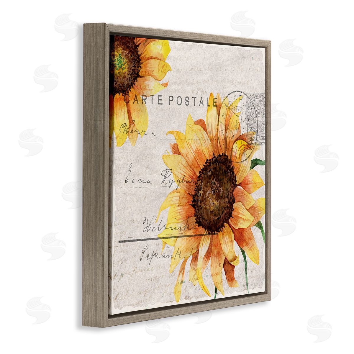 Sunflower Vintage Mail Post Brown Floating Frame Canvas Wall Art, Home Decor by Kim Allen