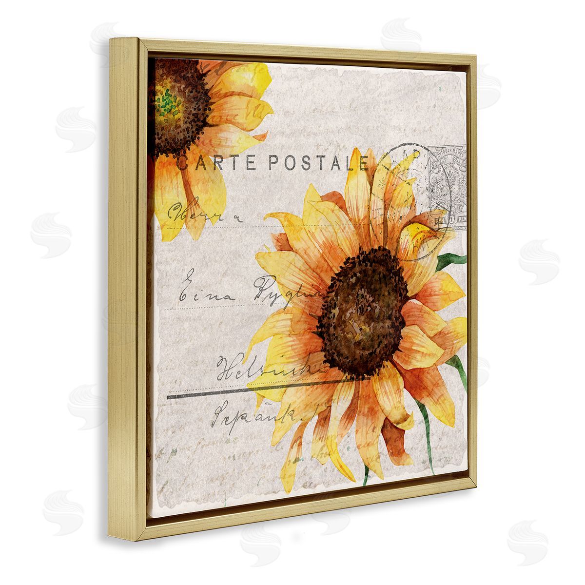Sunflower Vintage Mail Post Gold Floating Frame Canvas Wall Art, Home Decor by Kim Allen