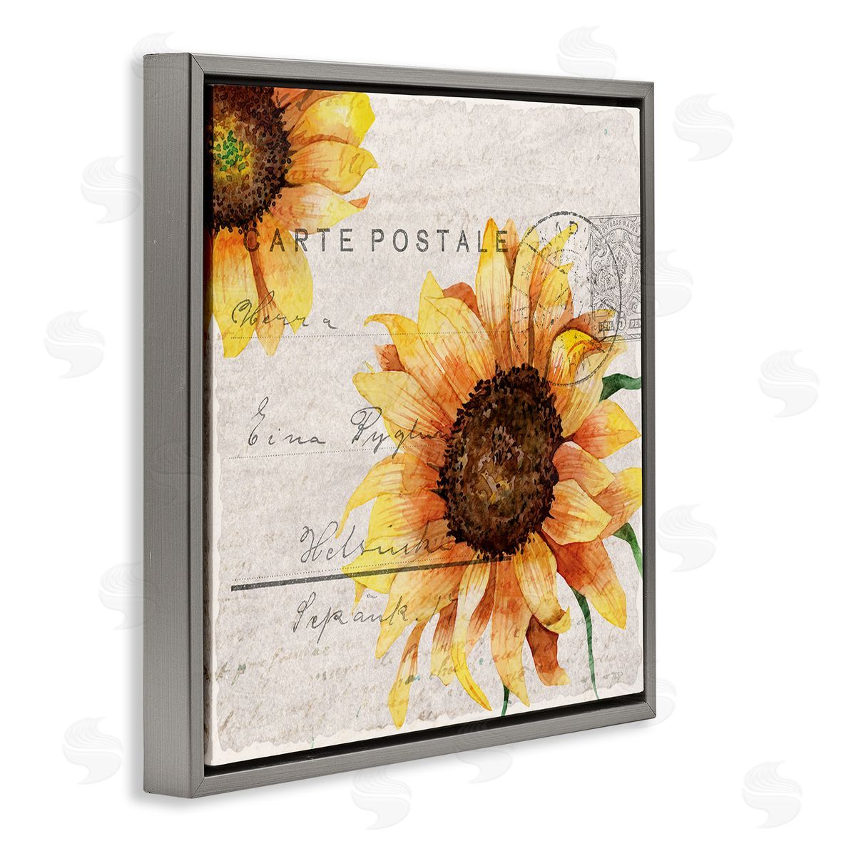 Sunflower Vintage Mail Post Grey Floating Frame Canvas Wall Art, Home Decor by Kim Allen