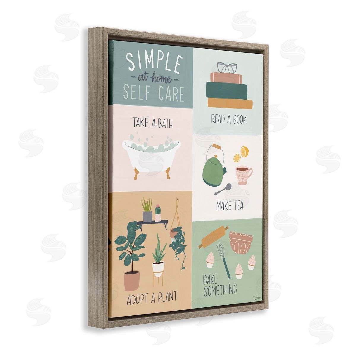 Self Care at Home Guide Brown Floating Frame Canvas Wall Art, Home Decor by Gigi Louise