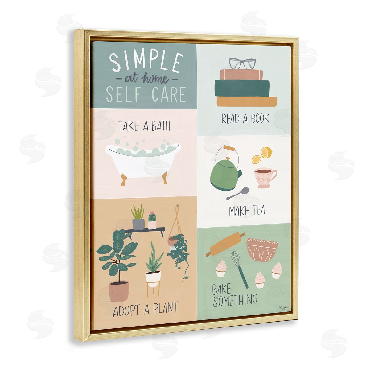 Self Care at Home Guide Gold Floating Frame Canvas Wall Art, Home Decor by Gigi Louise