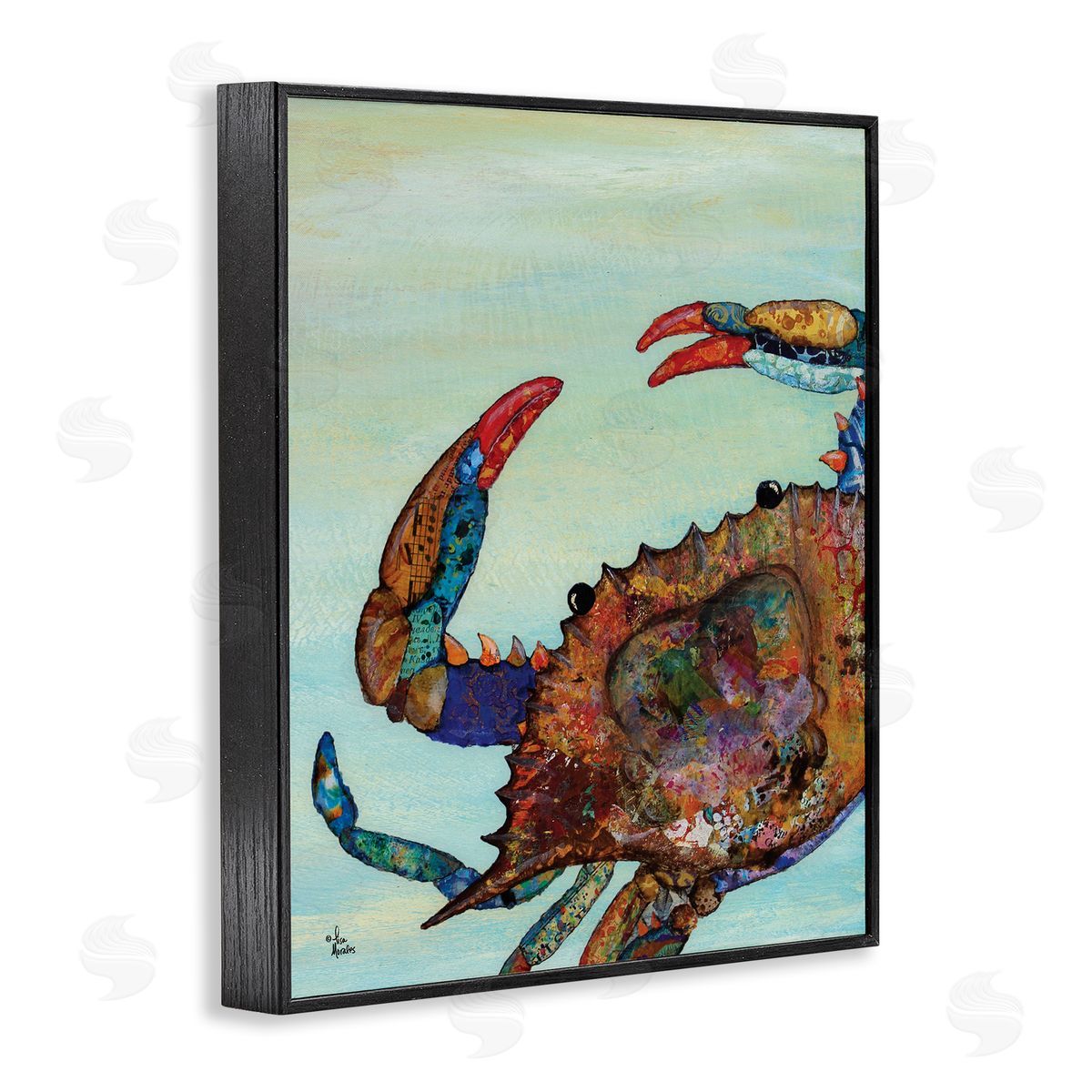 Crab with Collage Pattern Black Frame Print Wall Art, Home Decor by Lisa Morales