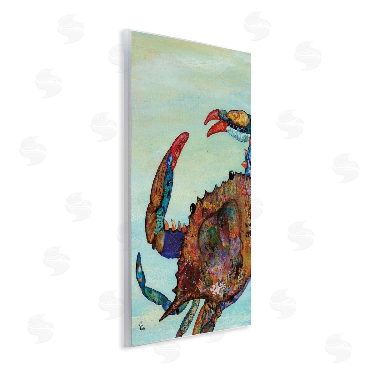 Crab with Collage Pattern Wood Plaque Wall Art, Home Decor by Lisa Morales