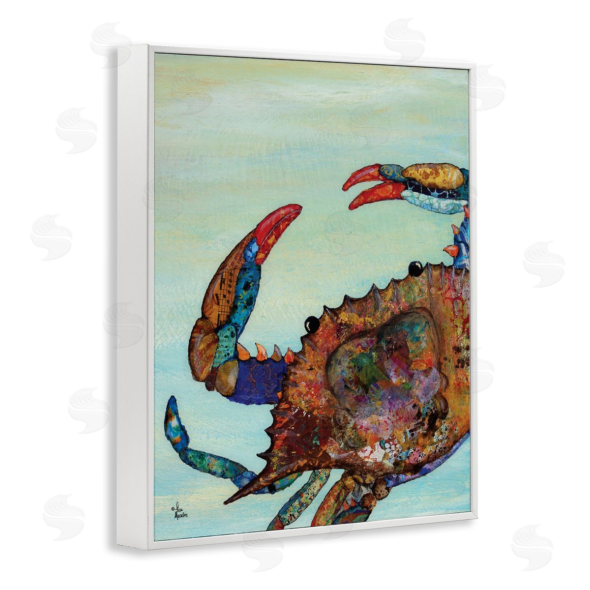 Crab with Collage Pattern White Frame Print Wall Art, Home Decor by Lisa Morales